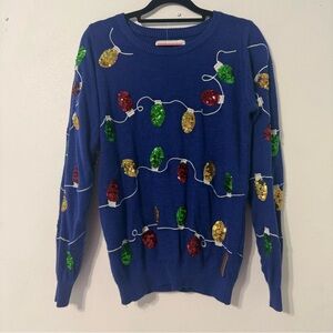 Tipsy Elves Blue Sweater with Sequin Lights